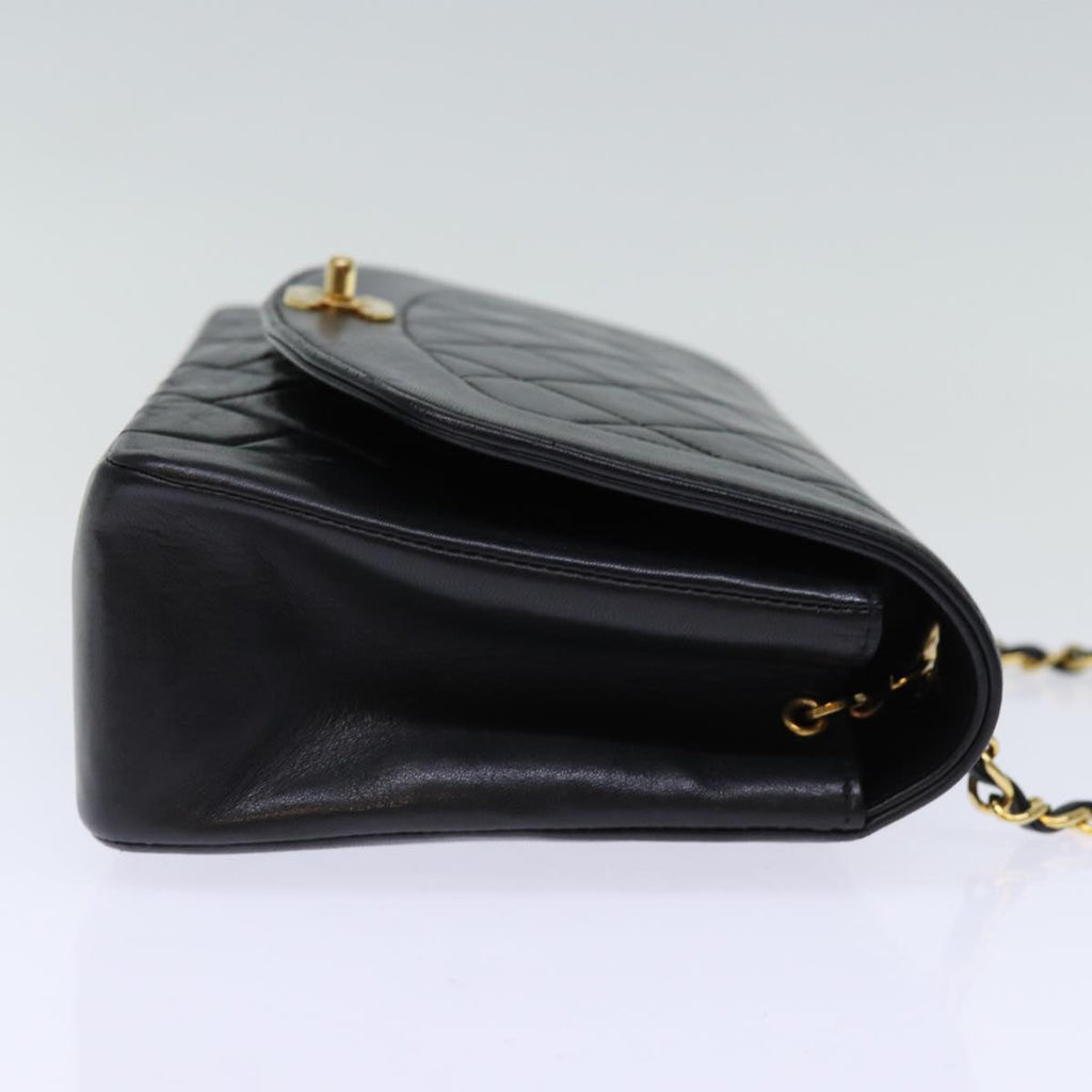 CHANEL Diana Matelasse Chain Shoulder Bag Lamb Skin Black CC yk12418A