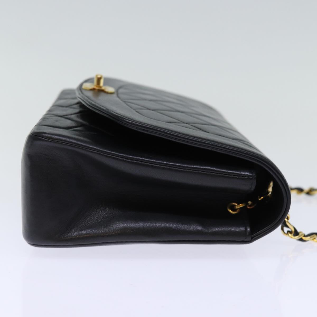 CHANEL Diana Matelasse Chain Shoulder Bag Lamb Skin Black CC yk12418A