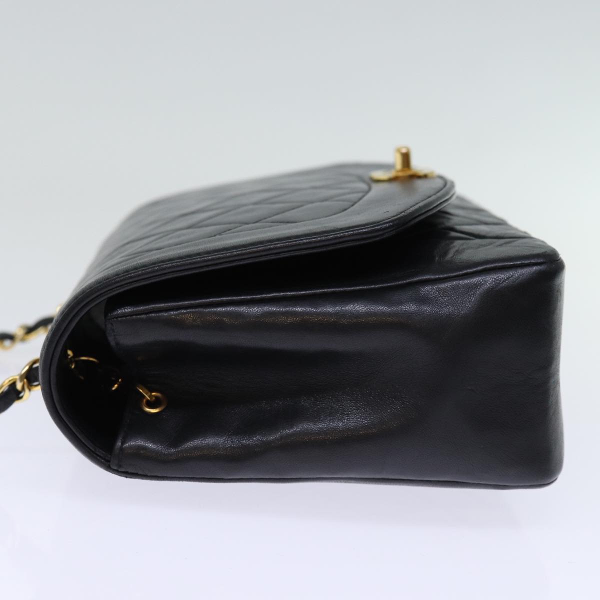 CHANEL Diana Matelasse Chain Shoulder Bag Lamb Skin Black CC yk12418A