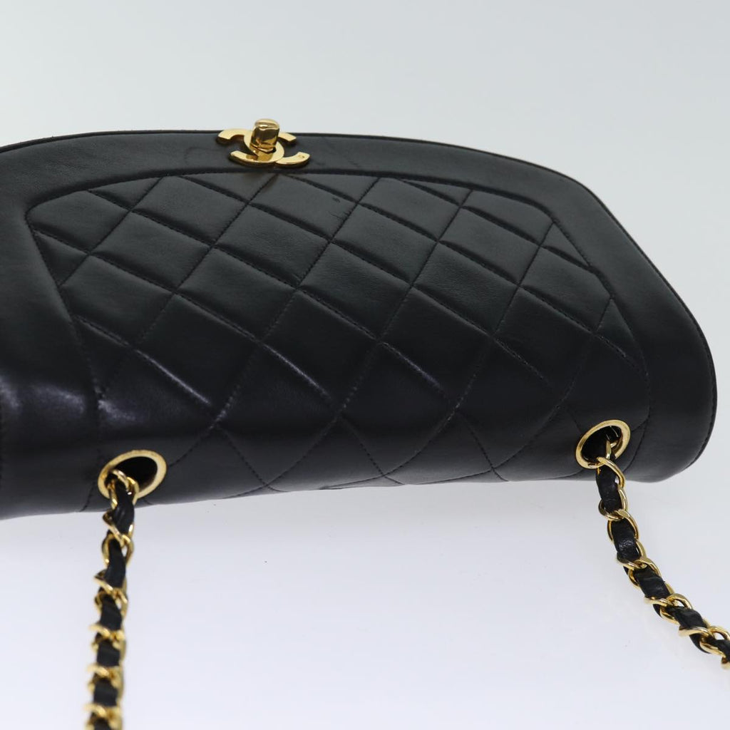CHANEL Diana Matelasse Chain Shoulder Bag Lamb Skin Black CC yk12418A