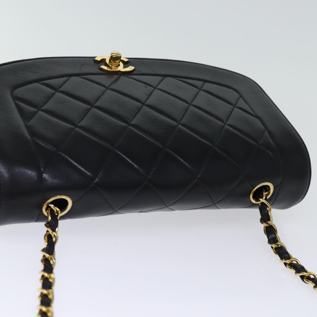 CHANEL Diana Matelasse Chain Shoulder Bag Lamb Skin Black CC yk12418A
