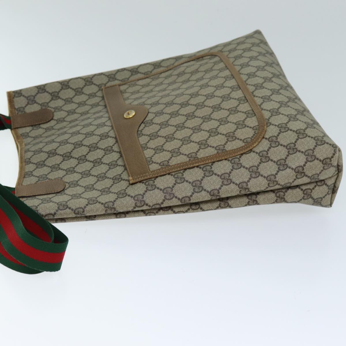 GUCCI GG Supreme Web Sherry Line Tote Bag PVC Beige Red 89 02 003 yk12451
