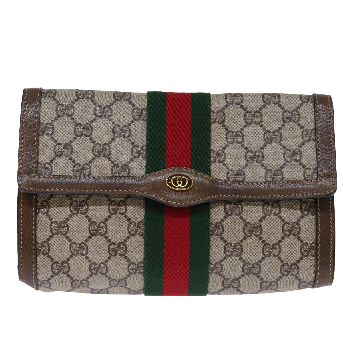 GUCCI GG Supreme Web Sherry Line Clutch Bag Beige 41 014 3087 25 yk12462