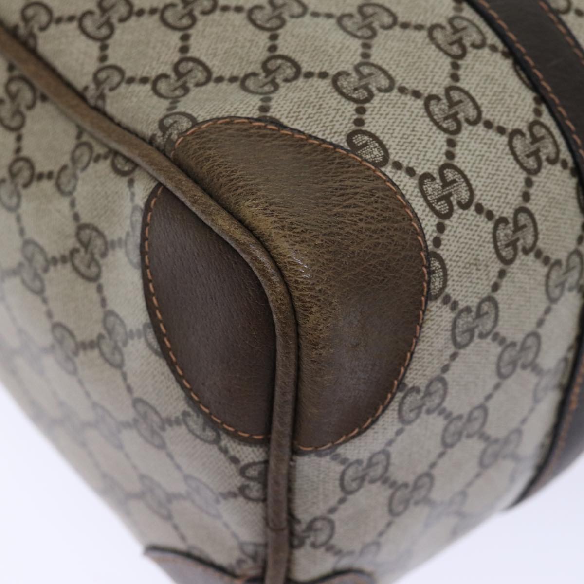 GUCCI GG Supreme Web Sherry Line Boston Bag PVC Vintage Beige Red yk12465