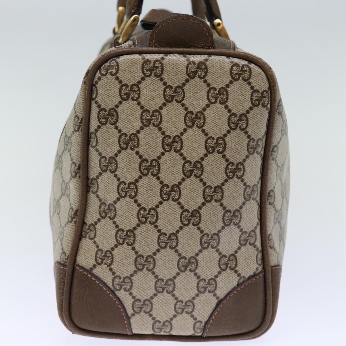 GUCCI GG Supreme Web Sherry Line Boston Bag PVC Vintage Beige Red yk12465