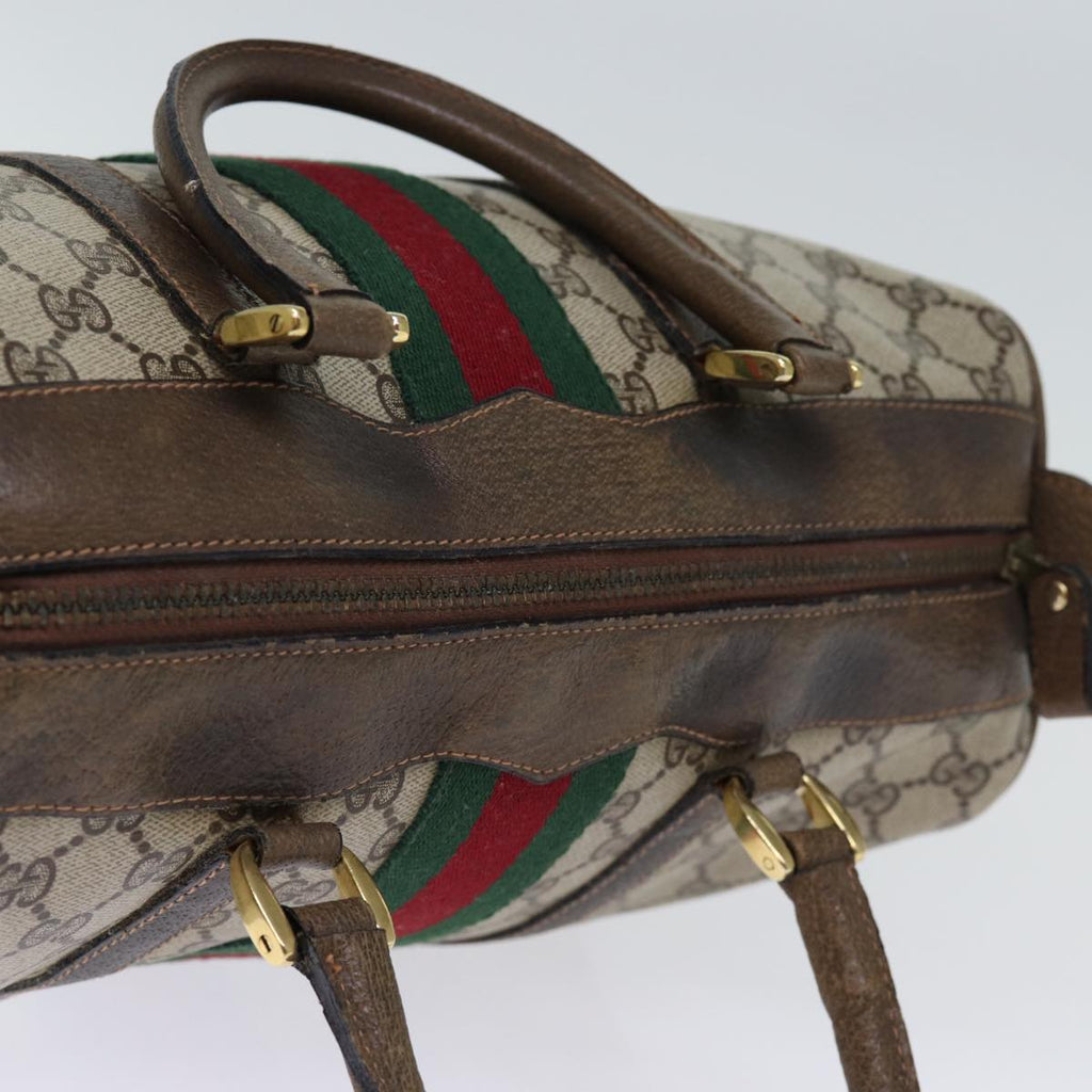 GUCCI GG Supreme Web Sherry Line Boston Bag PVC Vintage Beige Red yk12465