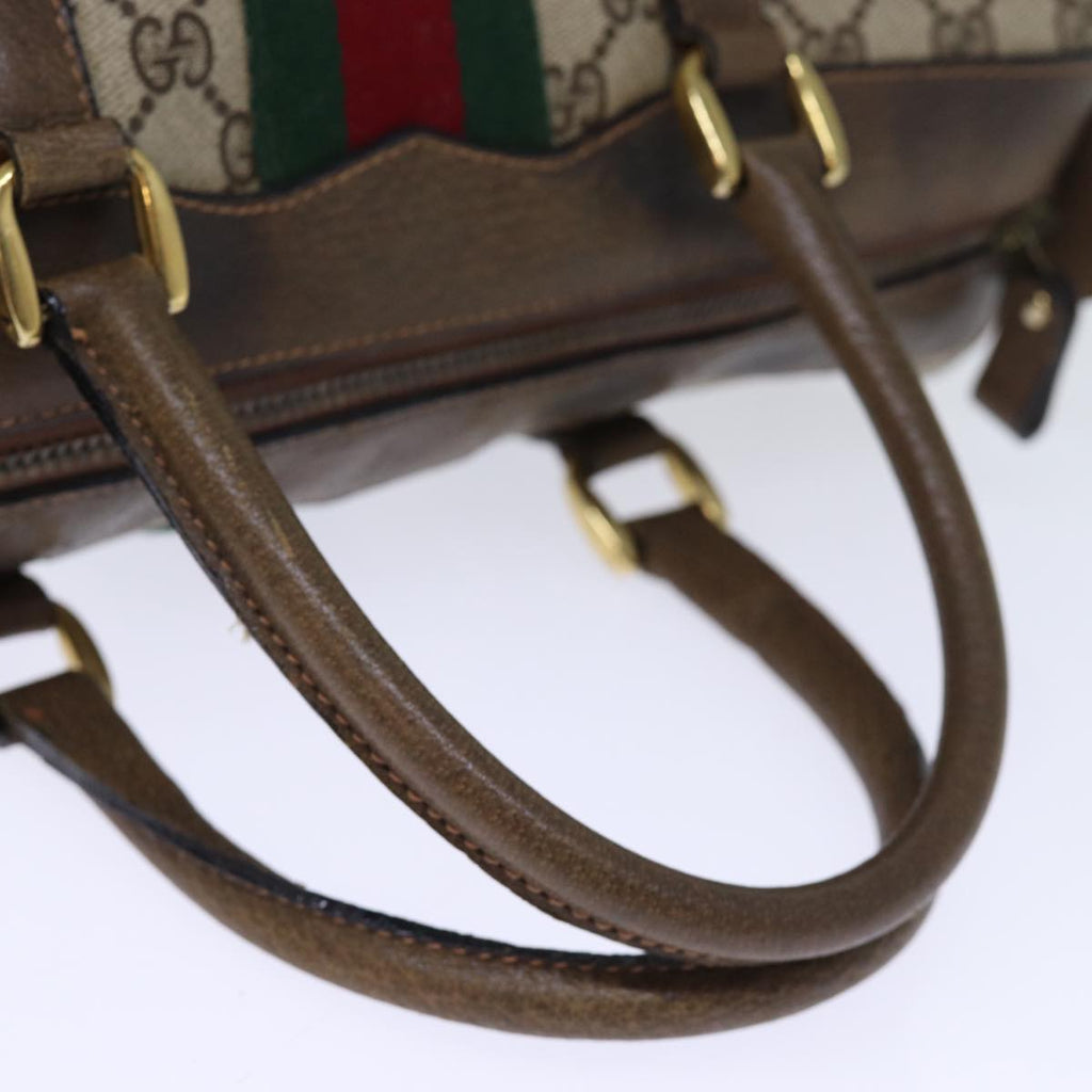 GUCCI GG Supreme Web Sherry Line Boston Bag PVC Vintage Beige Red yk12465