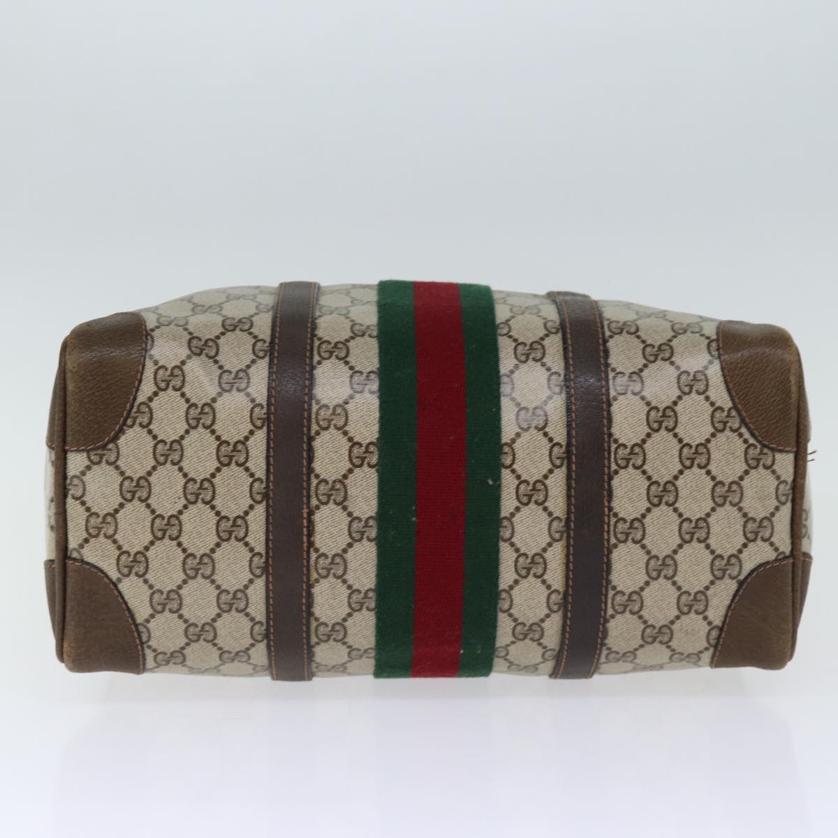 GUCCI GG Supreme Web Sherry Line Boston Bag PVC Vintage Beige Red yk12465