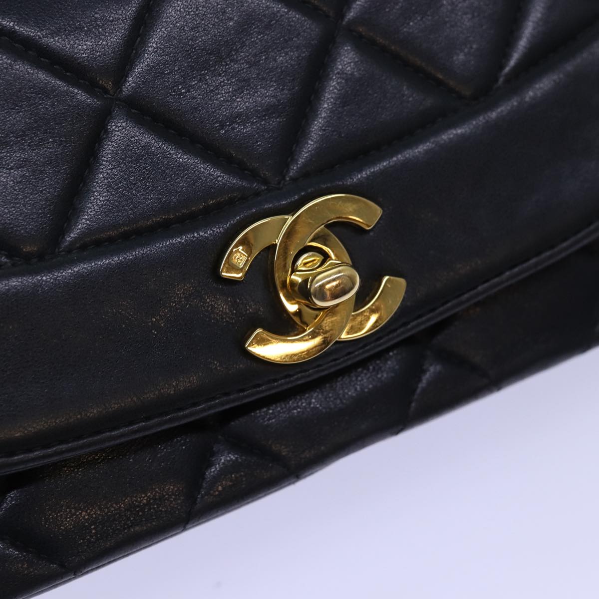 CHANEL Diana Matelasse Chain Shoulder Bag Lamb Skin Black CC yk12474