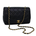 CHANEL Diana Matelasse Chain Shoulder Bag Lamb Skin Black CC yk12474