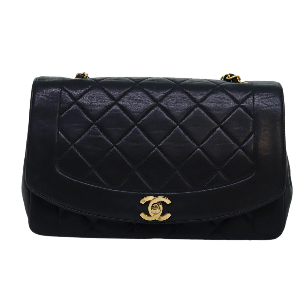 CHANEL Diana Matelasse Chain Shoulder Bag Lamb Skin Black CC yk12474