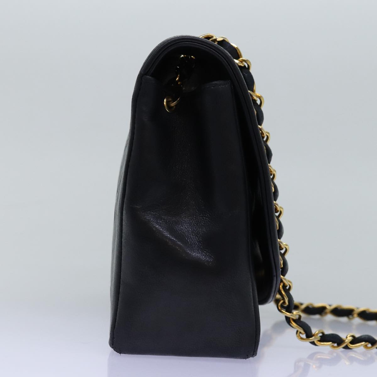 CHANEL Diana Matelasse Chain Shoulder Bag Lamb Skin Black CC yk12474