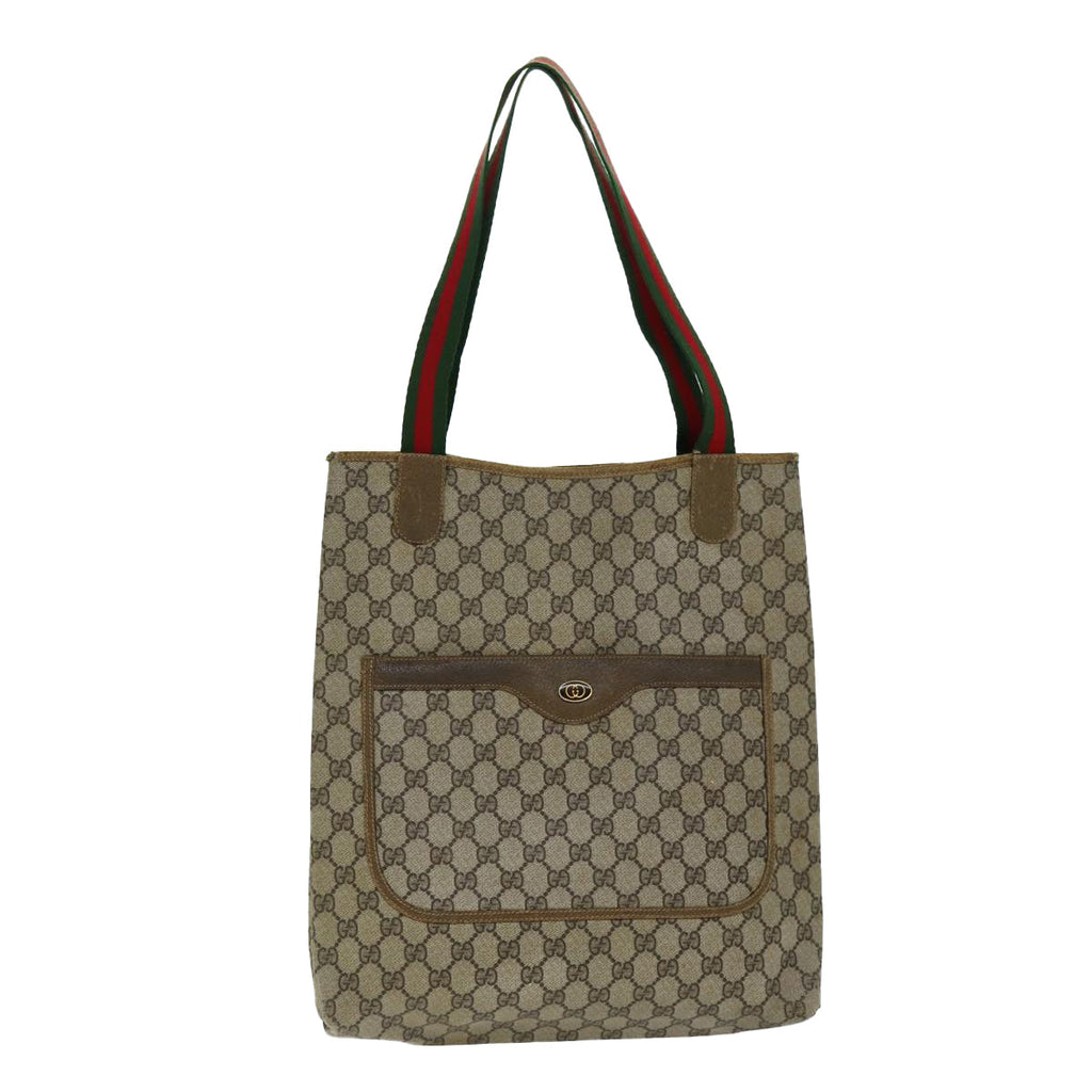 GUCCI GG Supreme Web Sherry Line Tote Bag PVC Beige Red Green yk12492