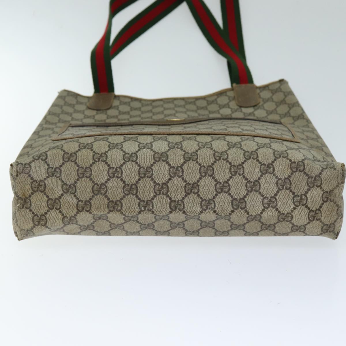 GUCCI GG Supreme Web Sherry Line Tote Bag PVC Beige Red Green yk12492