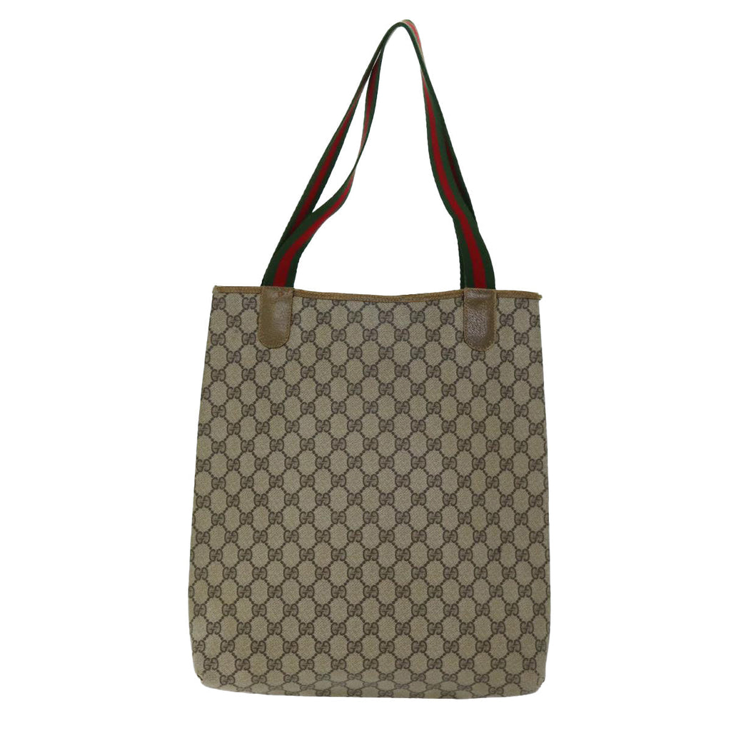 GUCCI GG Supreme Web Sherry Line Tote Bag PVC Beige Red Green yk12492