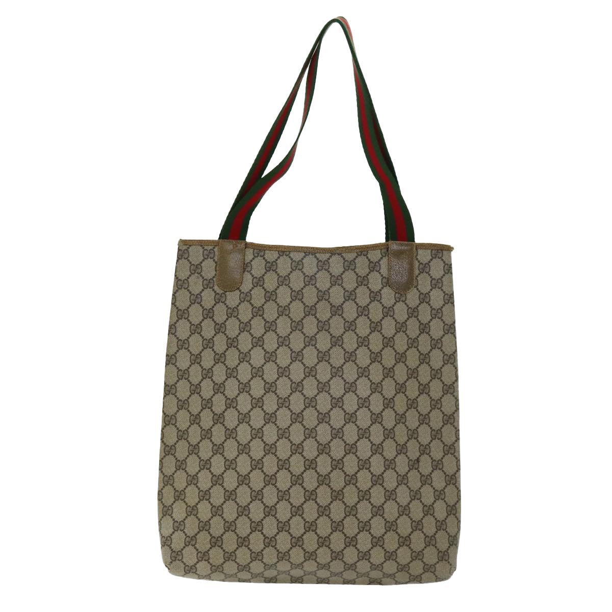 GUCCI GG Supreme Web Sherry Line Tote Bag PVC Beige Red Green yk12492