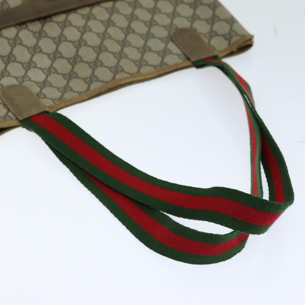 GUCCI GG Supreme Web Sherry Line Tote Bag PVC Beige Red Green yk12492