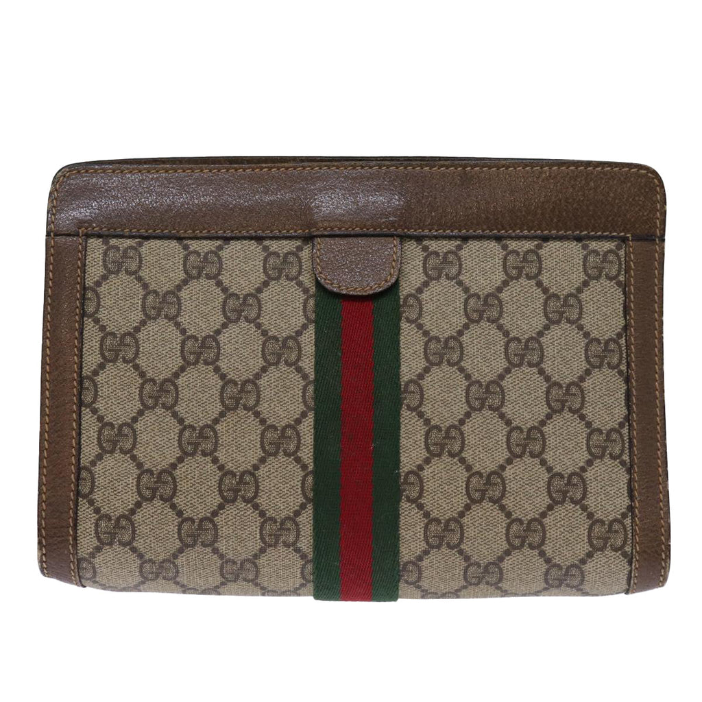 GUCCI GG Supreme Web Sherry Line Clutch Bag PVC Beige Red 89 01 001 yk12494