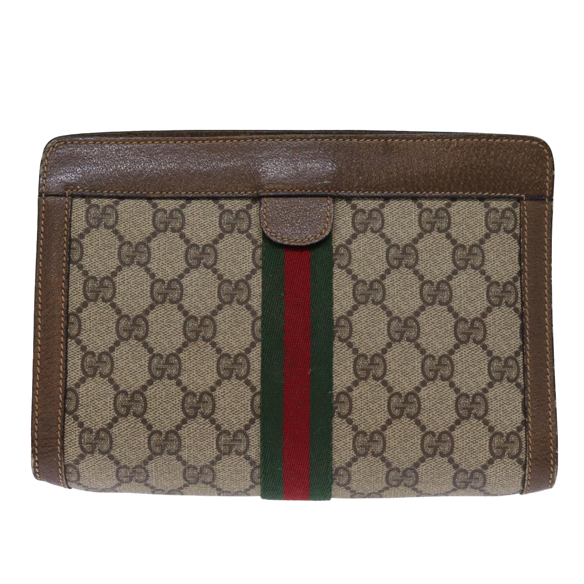 GUCCI GG Supreme Web Sherry Line Clutch Bag PVC Beige Red 89 01 001 yk12494