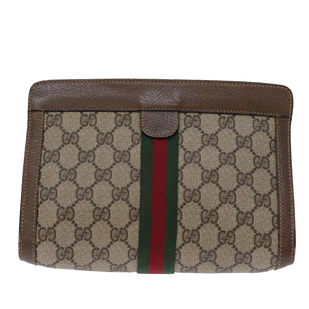 GUCCI GG Supreme Web Sherry Line Clutch Bag PVC Beige Red 89 01 001 yk12494