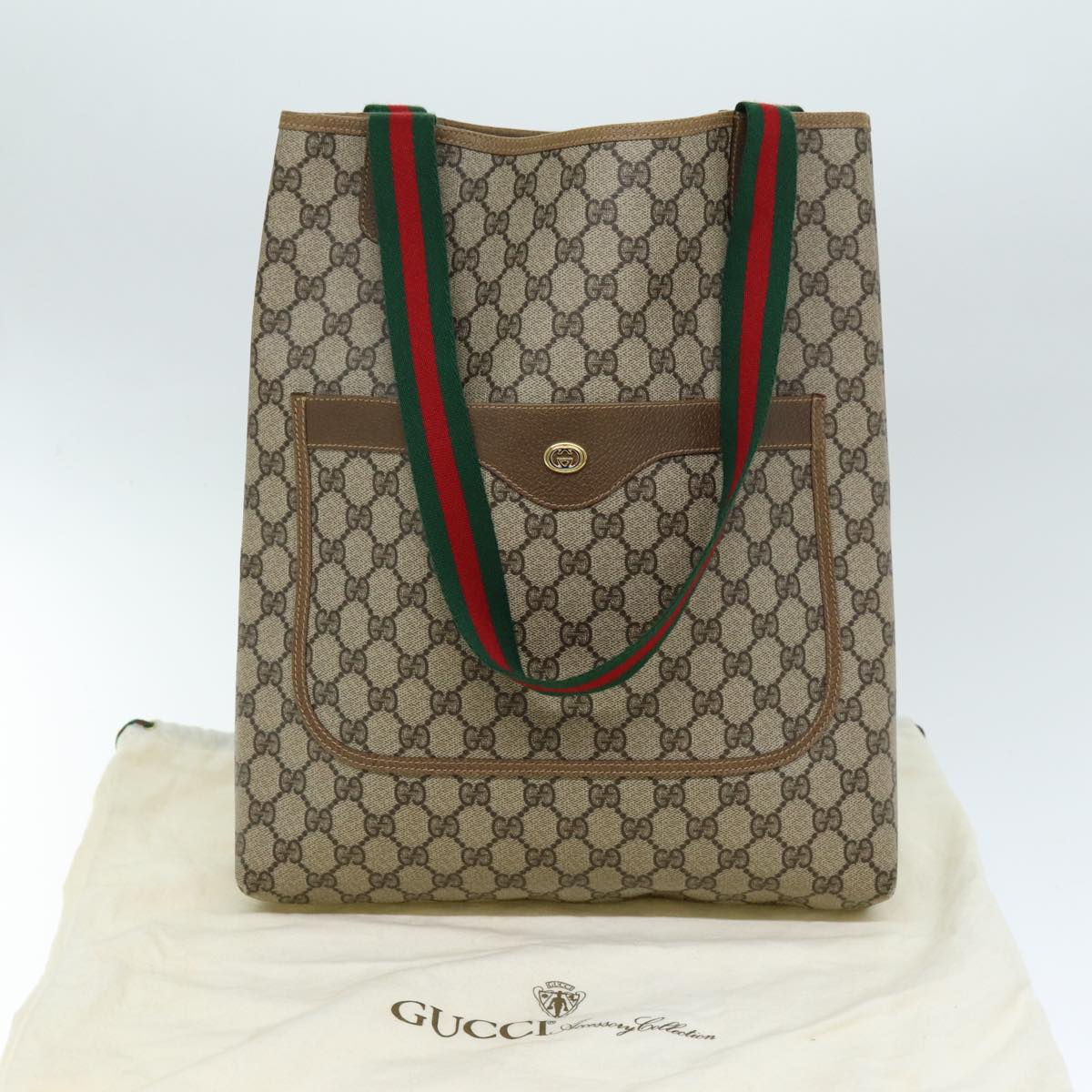 GUCCI GG Supreme Web Sherry Line Tote Bag PVC Beige Red 89 02 003 yk12548
