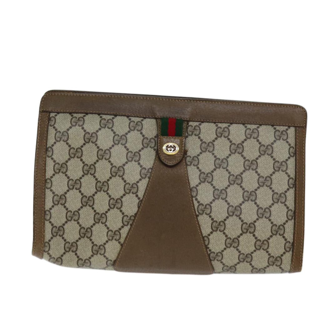 GUCCI GG Supreme Web Sherry Line Clutch Bag PVC Beige Red 89 01 033 yk12556