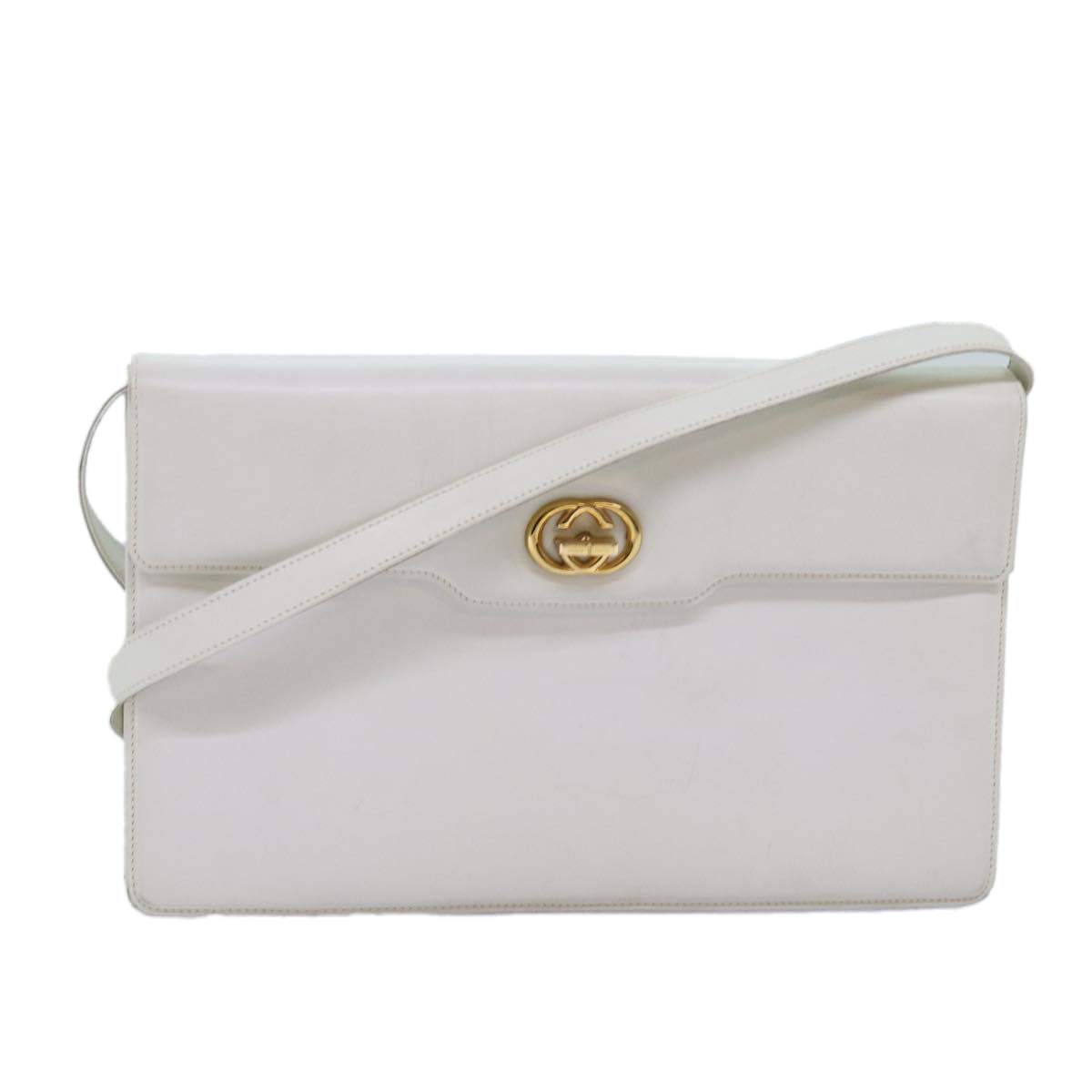 GUCCI Interlocking Shoulder Bag Leather White yk12575