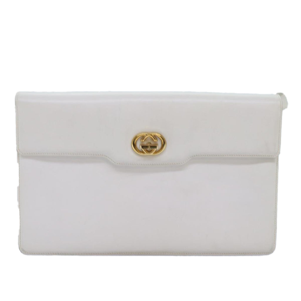 GUCCI Interlocking Shoulder Bag Leather White yk12575