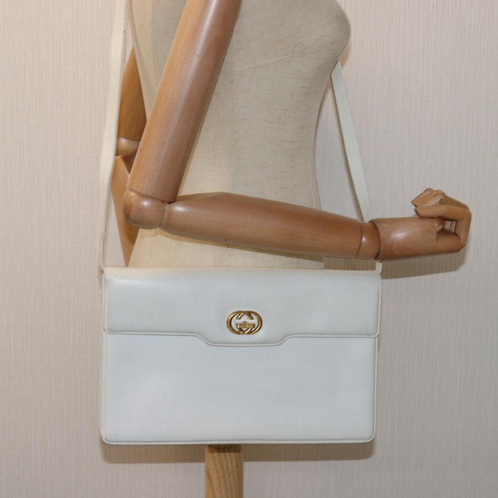 GUCCI Interlocking Shoulder Bag Leather White yk12575