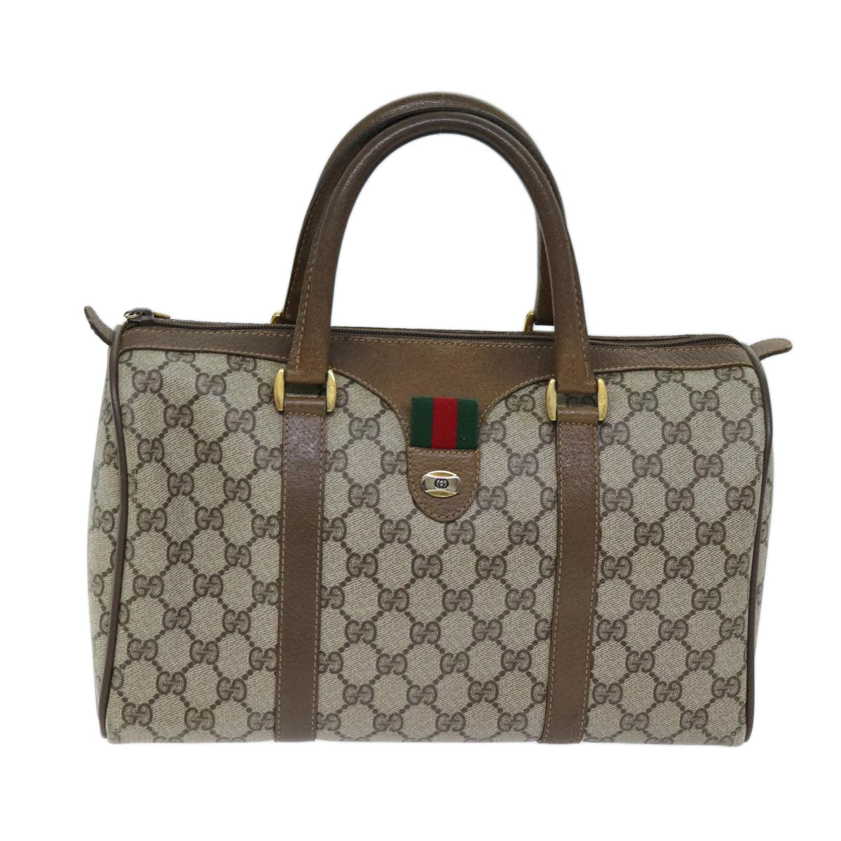 GUCCI GG Supreme Web Sherry Line Boston Bag PVC Beige Red 69 02 007 yk12611