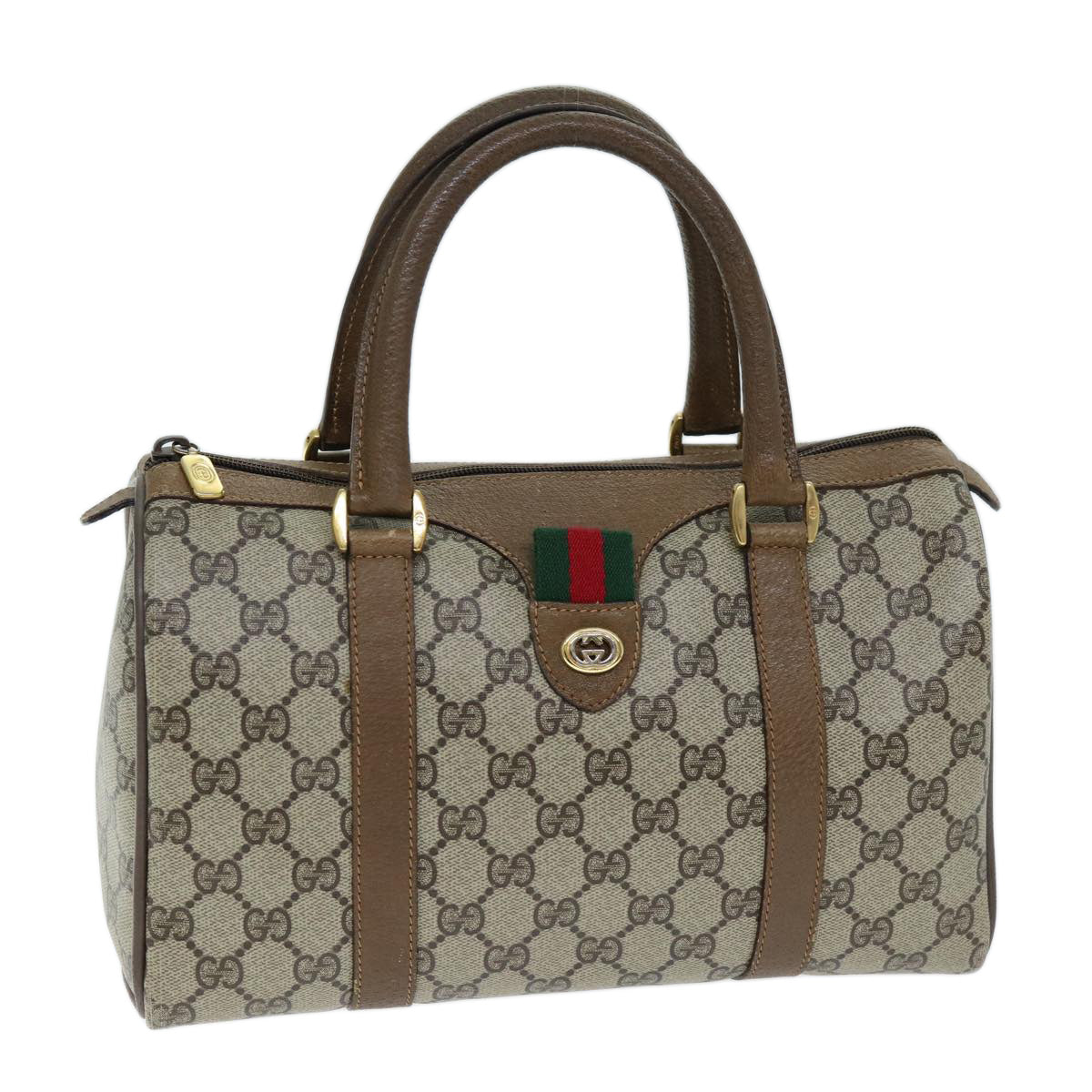 GUCCI GG Supreme Web Sherry Line Boston Bag PVC Beige Red 40 02 006 yk12612