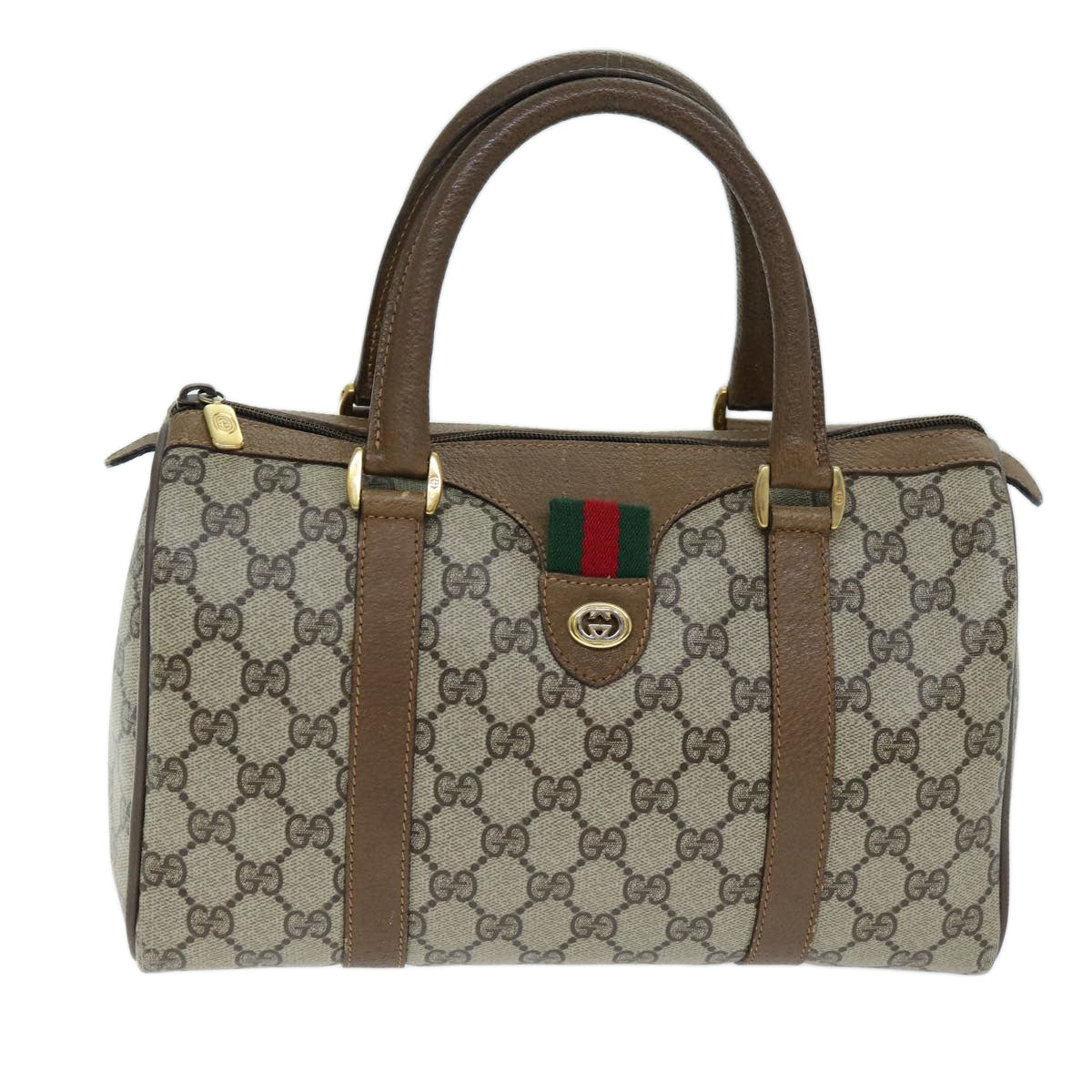 GUCCI GG Supreme Web Sherry Line Boston Bag PVC Beige Red 40 02 006 yk12612