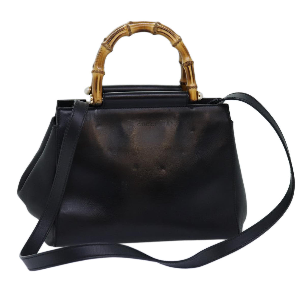 GUCCI Bamboo Nimfair Small Hand Bag Leather 2way Black 453767 yk12625