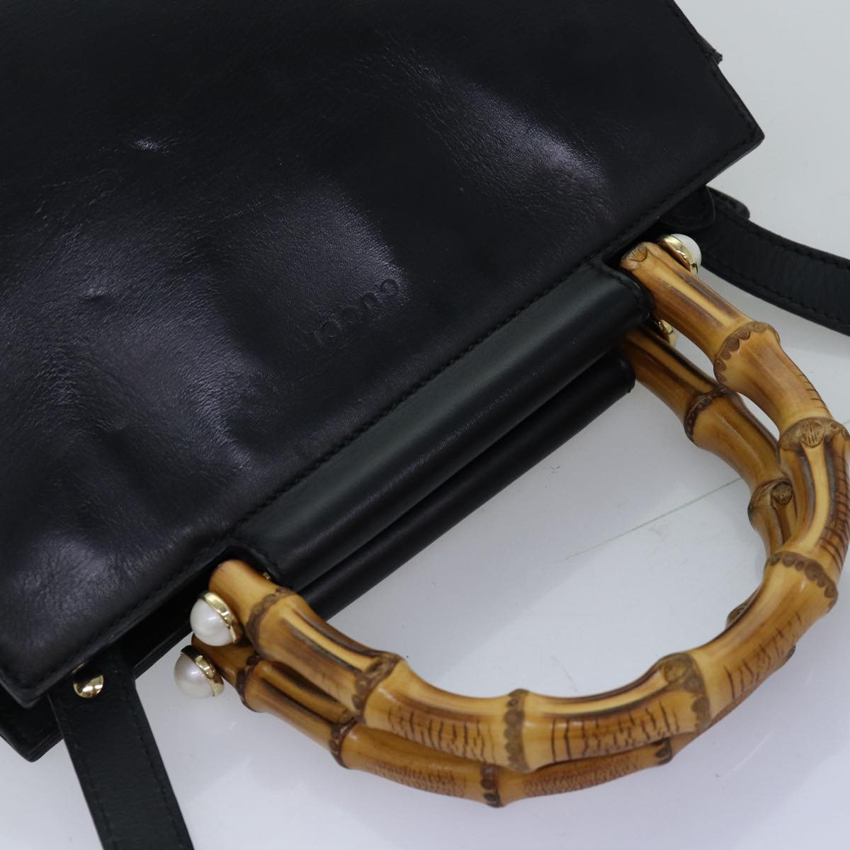 GUCCI Bamboo Nimfair Small Hand Bag Leather 2way Black 453767 yk12625