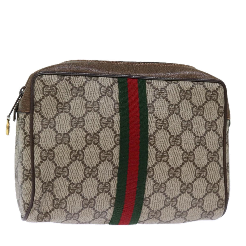GUCCI GG Supreme Web Sherry Line Clutch Bag PVC Beige Red 89 01 012 yk12641