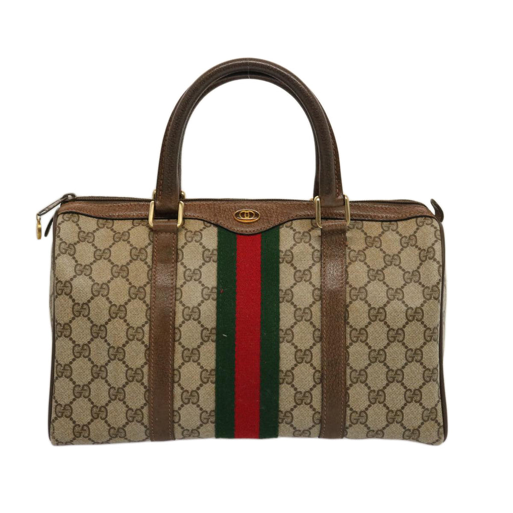 GUCCI GG Supreme Web Sherry Line Boston Bag PVC Beige Red Green yk12659