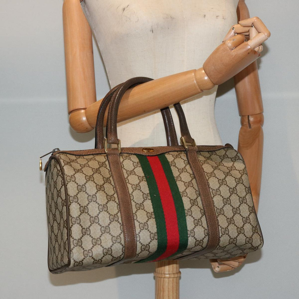 GUCCI GG Supreme Web Sherry Line Boston Bag PVC Beige Red Green yk12659