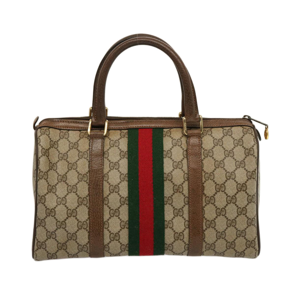 GUCCI GG Supreme Web Sherry Line Boston Bag PVC Beige Red Green yk12659