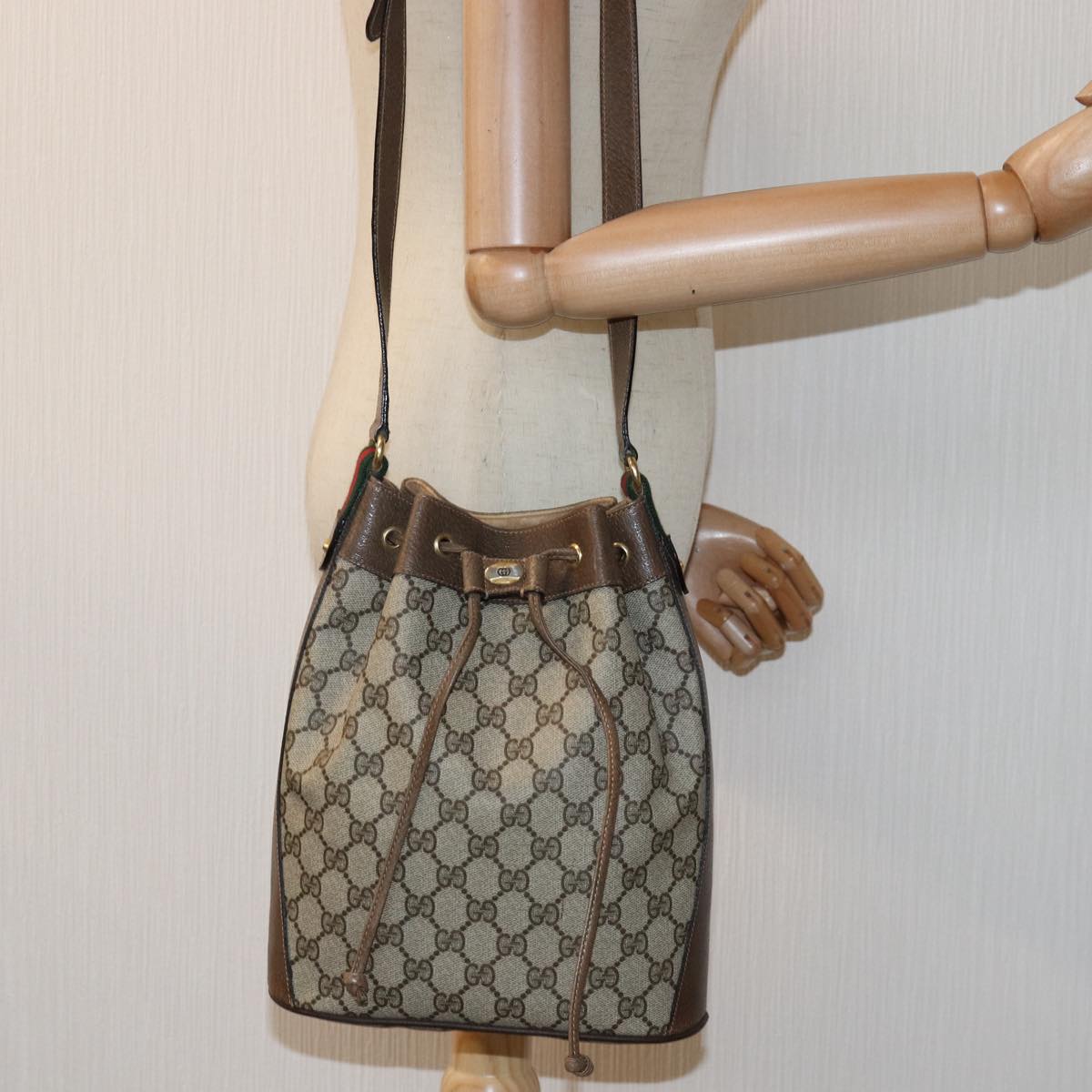 GUCCI GG Supreme Web Sherry Line Shoulder Bag Red Beige 41 02 034 yk12678