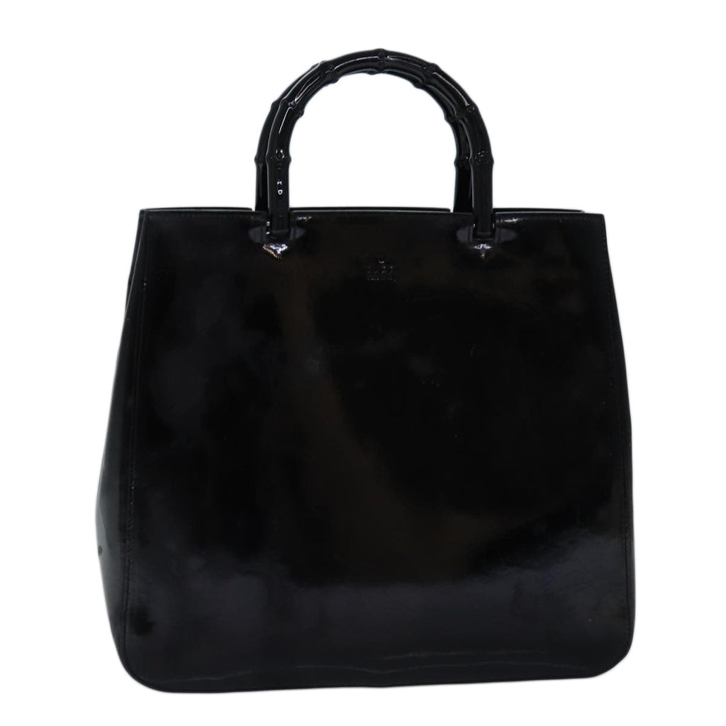 GUCCI Bamboo Hand Bag Enamel Black 002 1060 yk12681