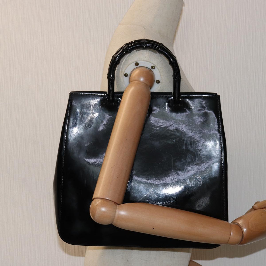 GUCCI Bamboo Hand Bag Enamel Black 002 1060 yk12681