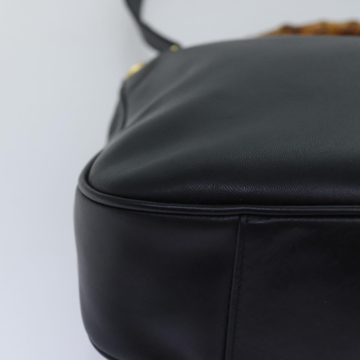 GUCCI Bamboo Hand Bag Leather 2way Black 001 1638 yk12693