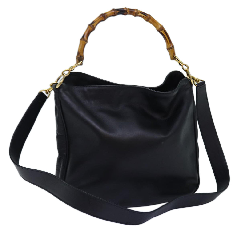 GUCCI Bamboo Hand Bag Leather 2way Black 001 1638 yk12693