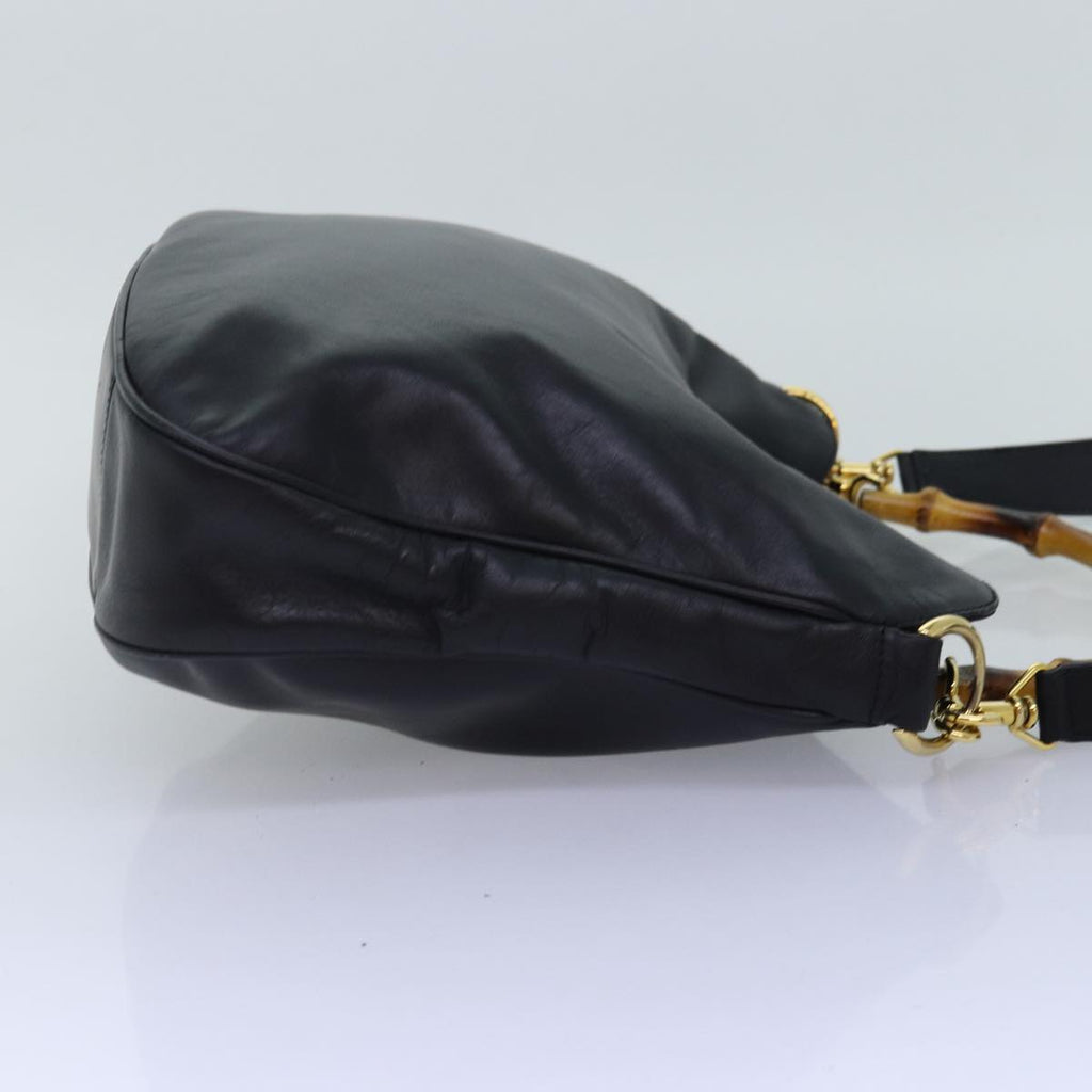 GUCCI Bamboo Hand Bag Leather 2way Black 001 1638 yk12693