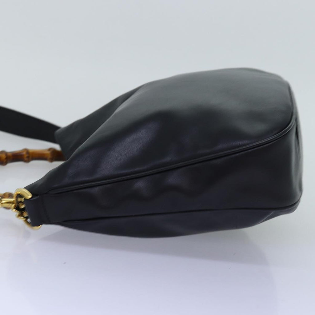 GUCCI Bamboo Hand Bag Leather 2way Black 001 1638 yk12693