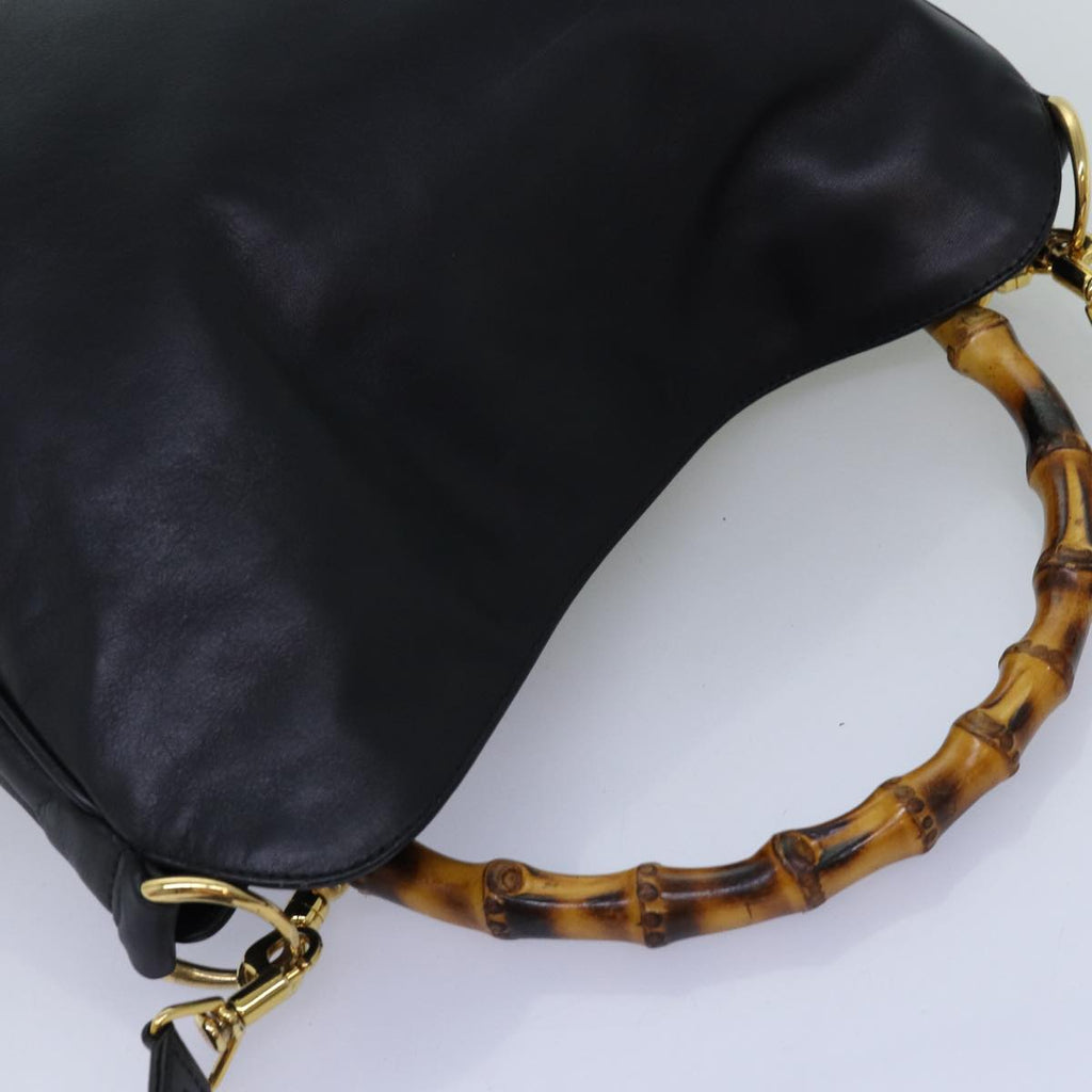 GUCCI Bamboo Hand Bag Leather 2way Black 001 1638 yk12693