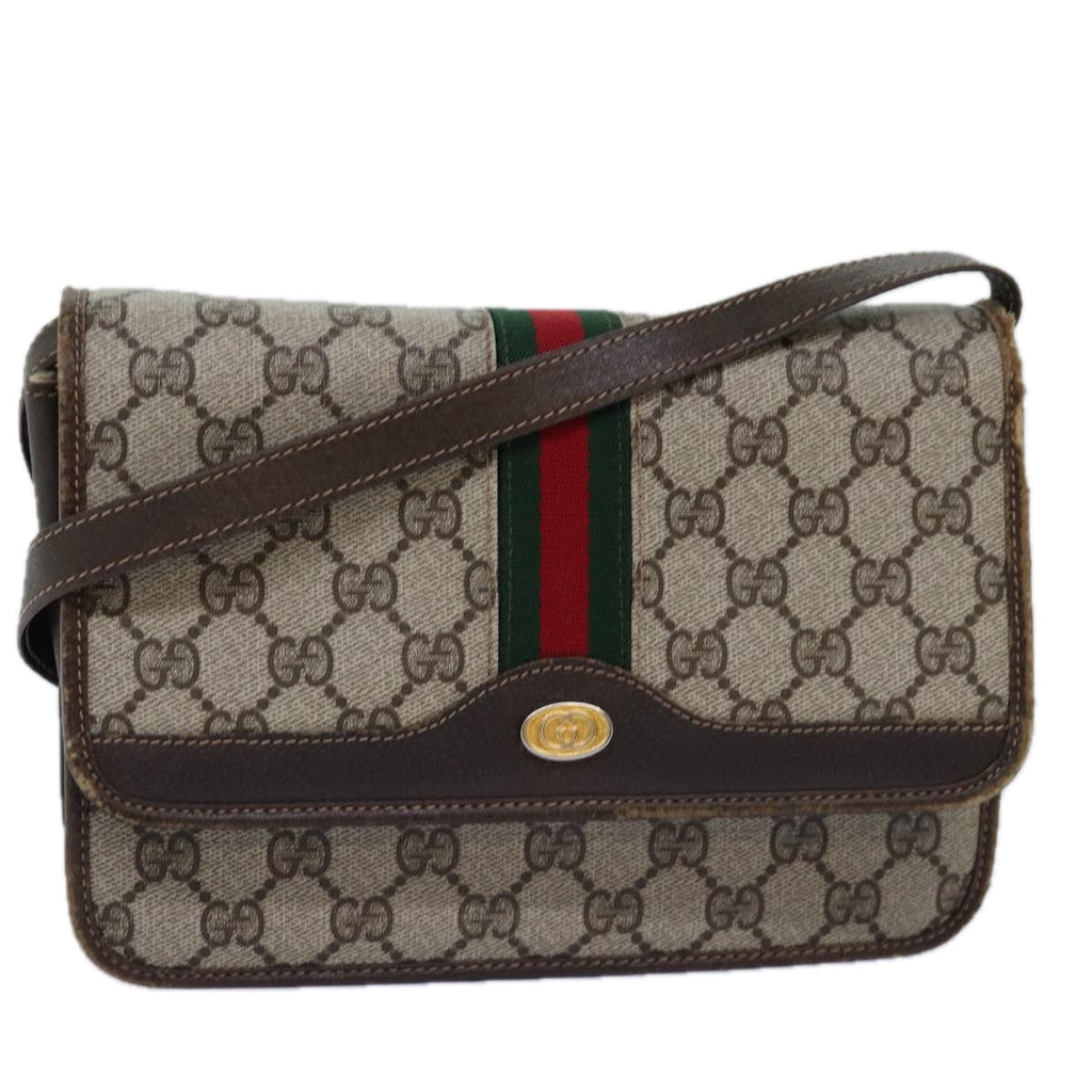 GUCCI GG Supreme Web Sherry Line Shoulder Bag PVC Beige Red Green yk12734