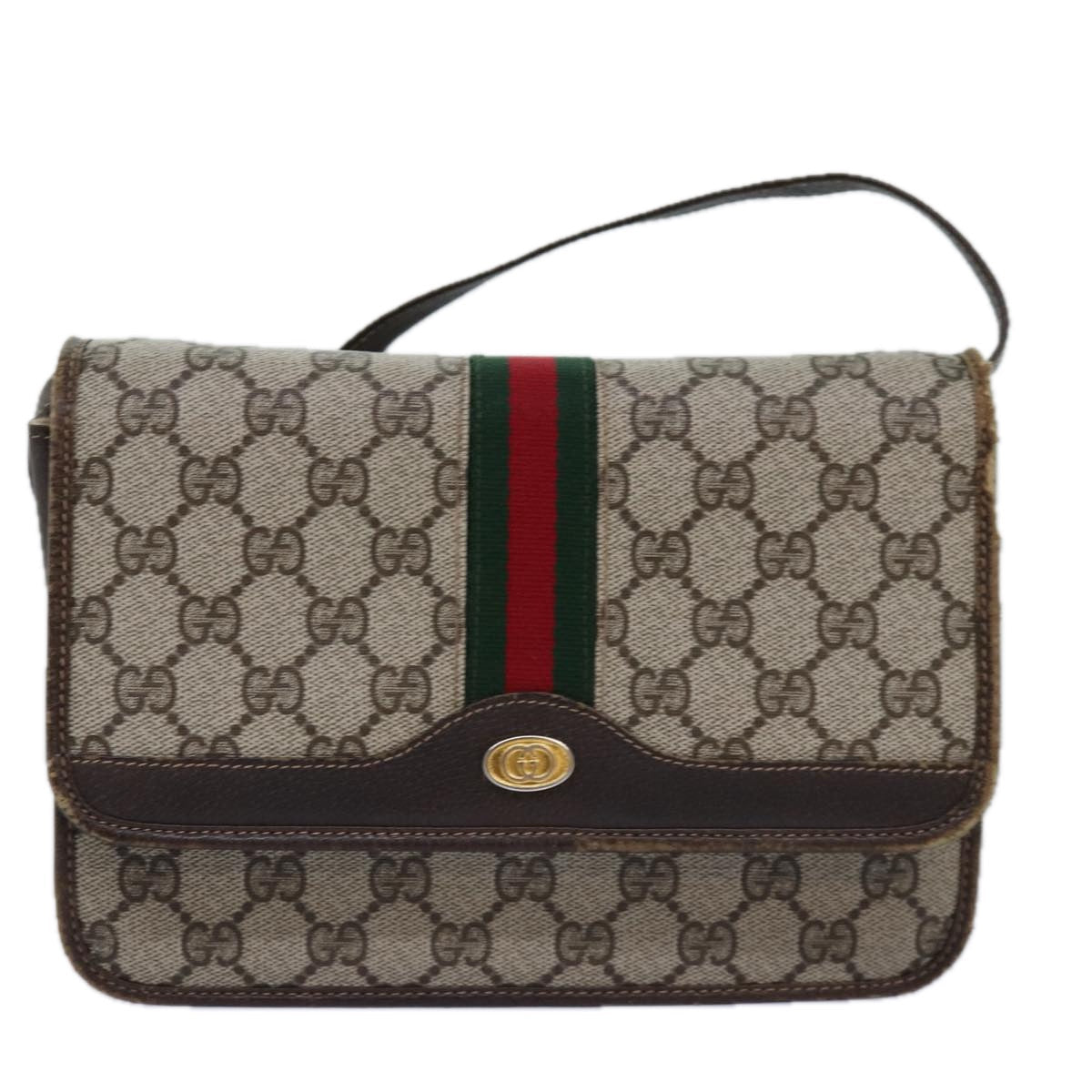 GUCCI GG Supreme Web Sherry Line Shoulder Bag PVC Beige Red Green yk12734