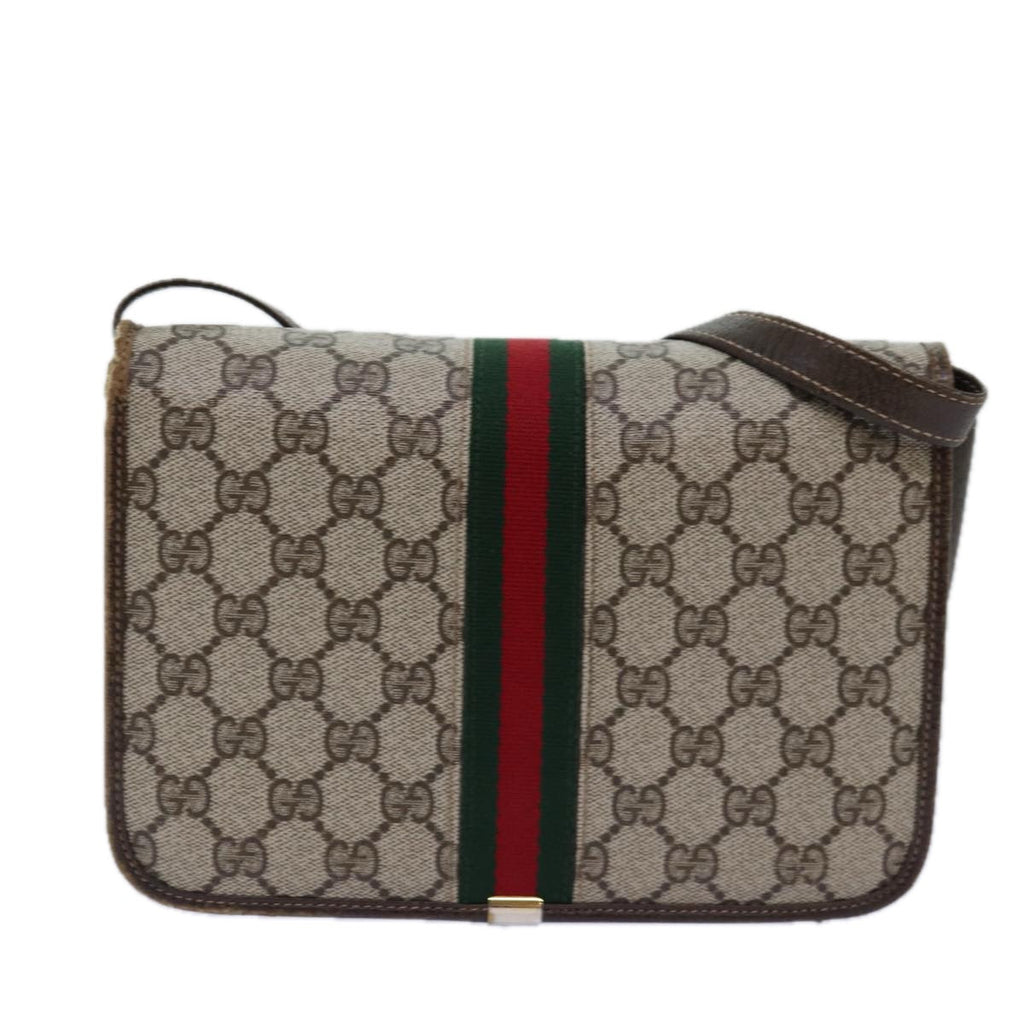 GUCCI GG Supreme Web Sherry Line Shoulder Bag PVC Beige Red Green yk12734