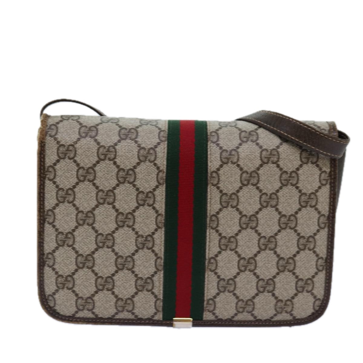 GUCCI GG Supreme Web Sherry Line Shoulder Bag PVC Beige Red Green yk12734